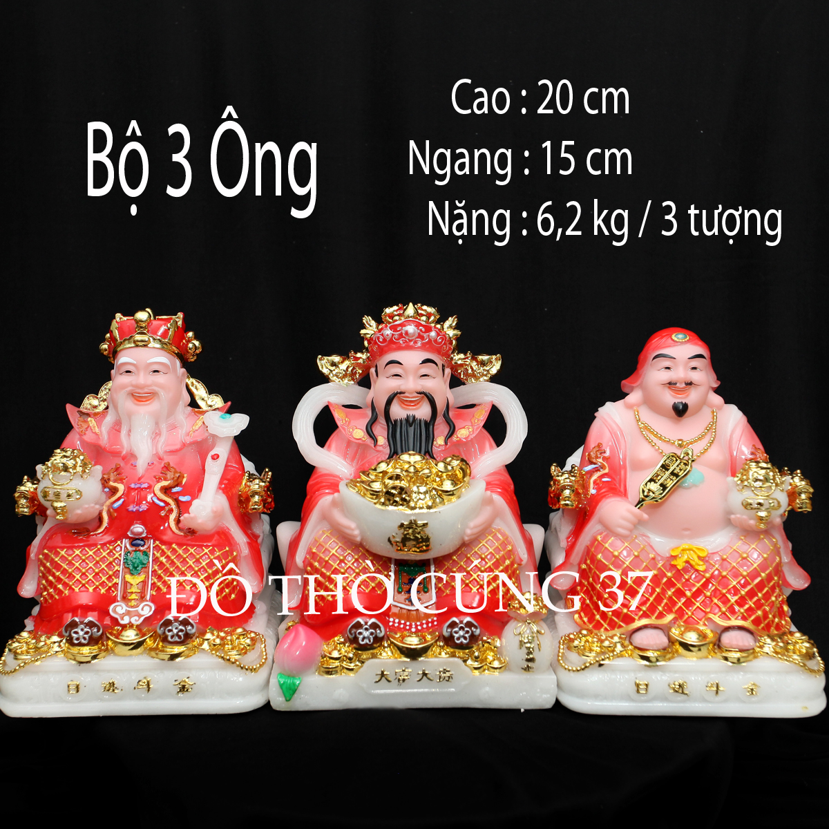 [ BỘ 3 ÔNG - CAO 20 CM ] THẦN TÀI +THỔ ĐỊA +THẦN TIỀN CHẤT LIỆU BỘT ĐÁ + COMPOSITE