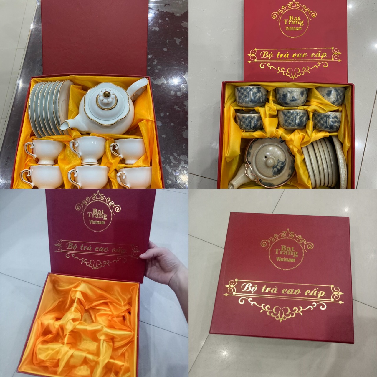 Bộ ấm chén Bát Tràng dáng Cúp sen xanh vàng kim