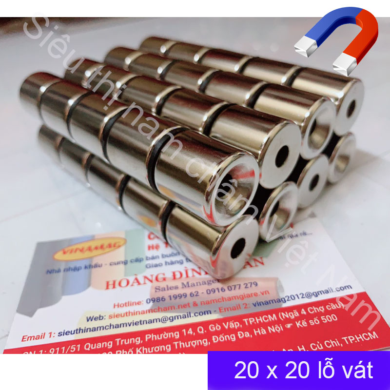 Nam châm có lỗ vát kích thước 20x20mm lỗ 6mm, nam châm có lực hút siêu mạnh