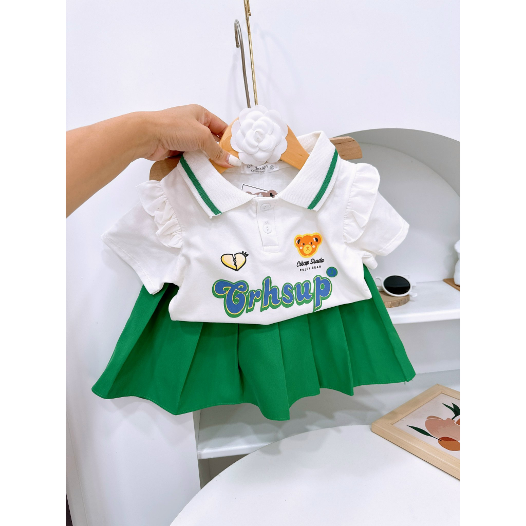 Set bộ chân váy dập ly cho bé gái