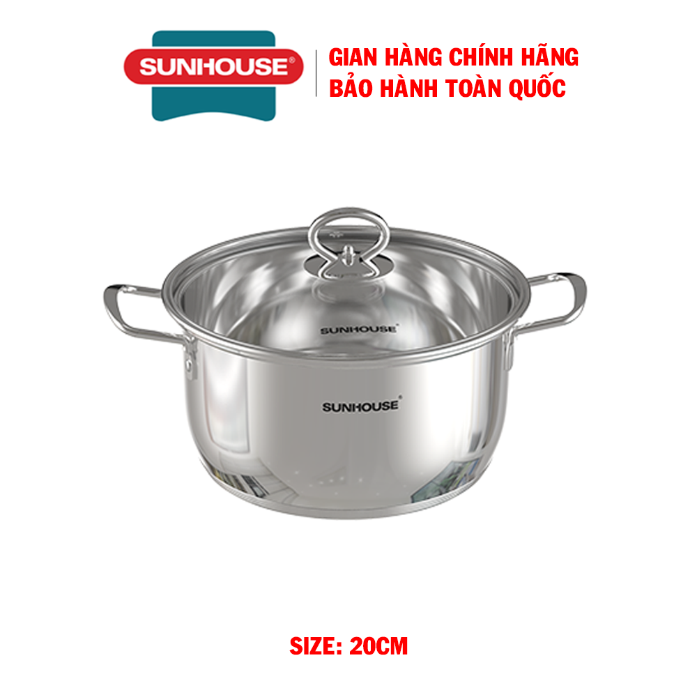 Bộ nồi inox 5 đáy Sunhouse SH781, Bộ nồi inox Sunhouse, Bộ nồi đáy từ Sunhouse , Bộ nồi 5 lớp đáy tỏa nhiệt đều, giữ nhiệt lâu, hạn chế cháy, Chất liệu inox sáng bóng, an toàn sức khỏe, 3 kích cỡ, đáp ứng tối đa nhu cầu