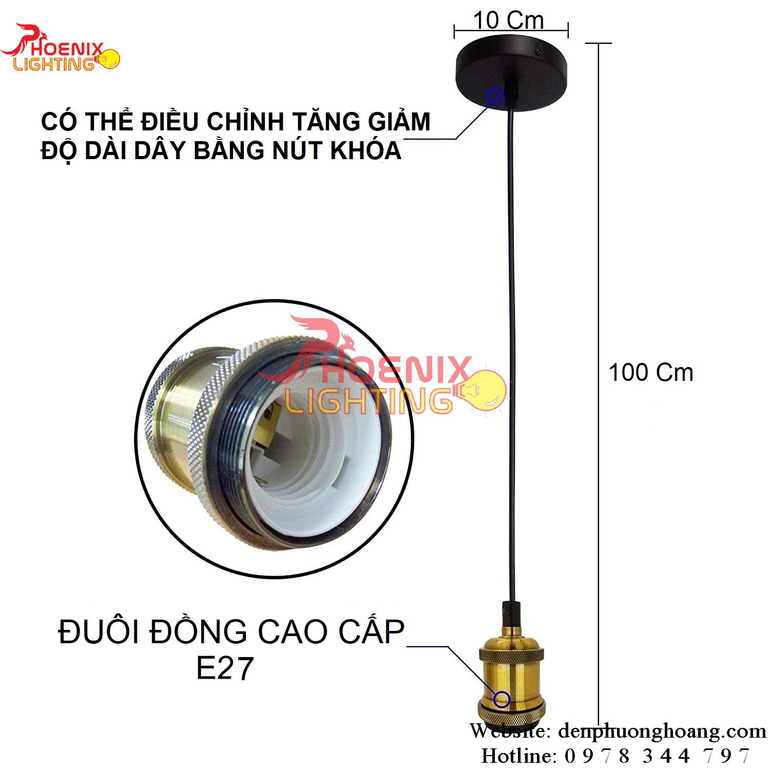 Đèn Thả Dây Đế Đuôi Đồng Cao Cấp