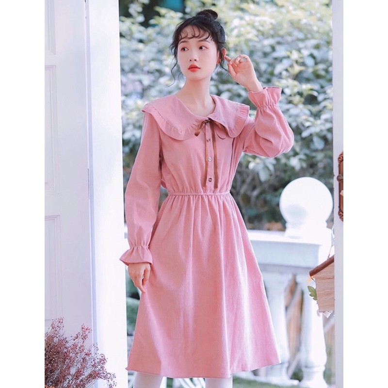 ĐẦM HỒNG, CỔ BÈO, TAY DÀI (có ảnh thật) MS134