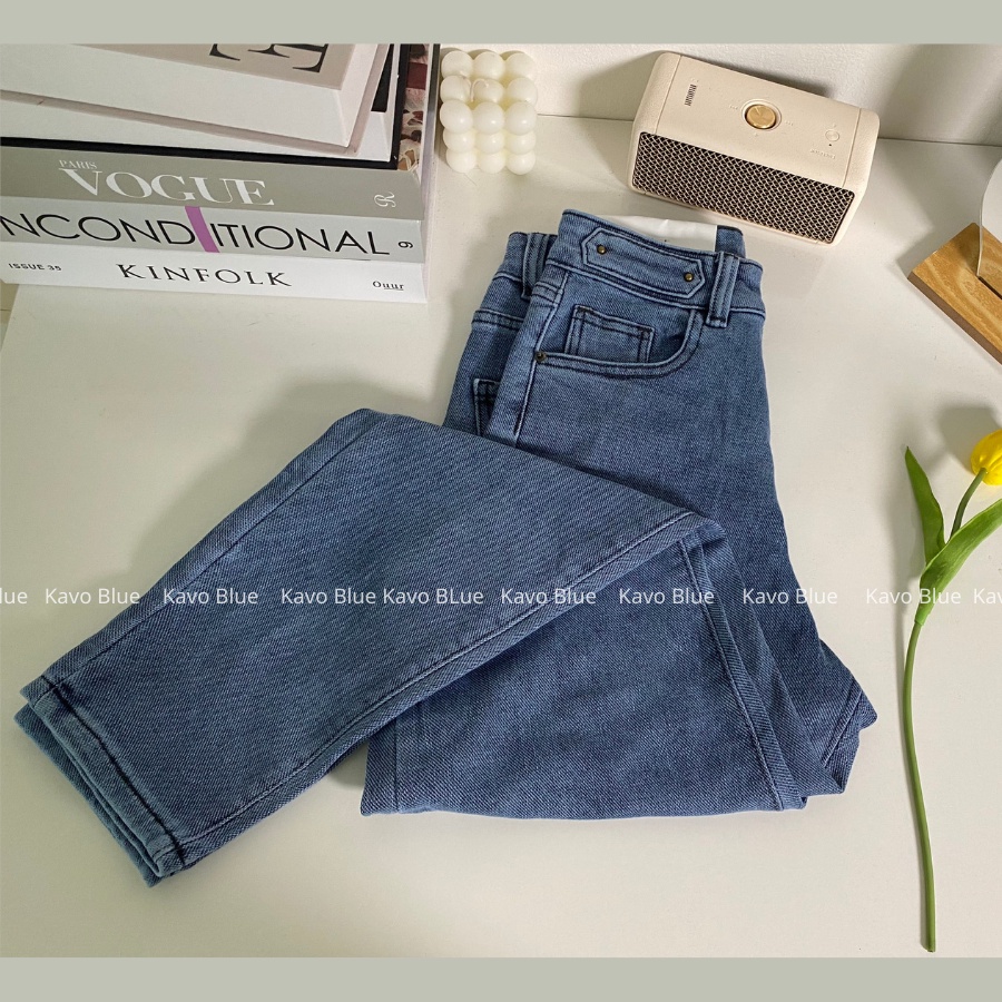 Quần Bò Nữ Dáng Baggy Cạp Lưng Cao Trơn