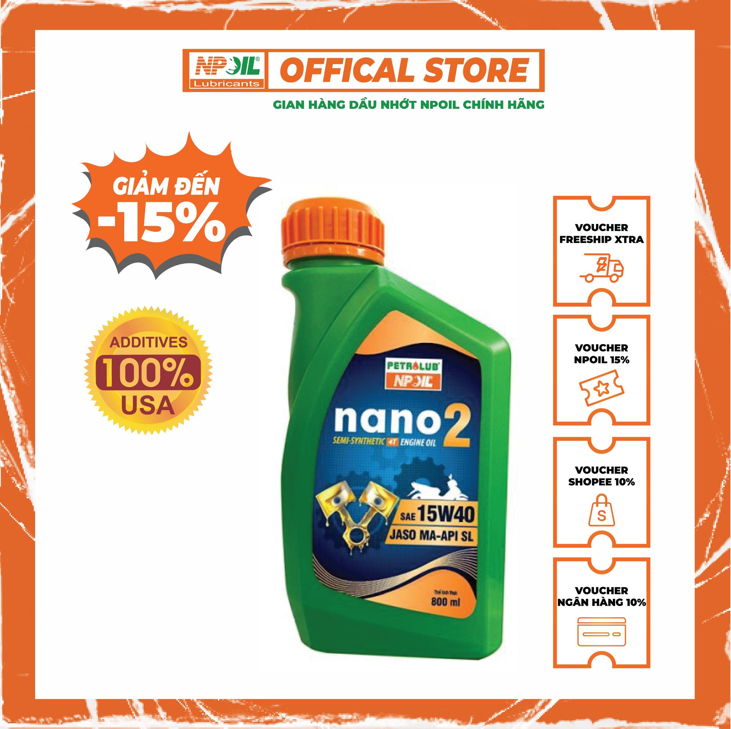 Petrolub - dầu nhớt xe máy nano2 15w40- 1 lít và 0.8 lít