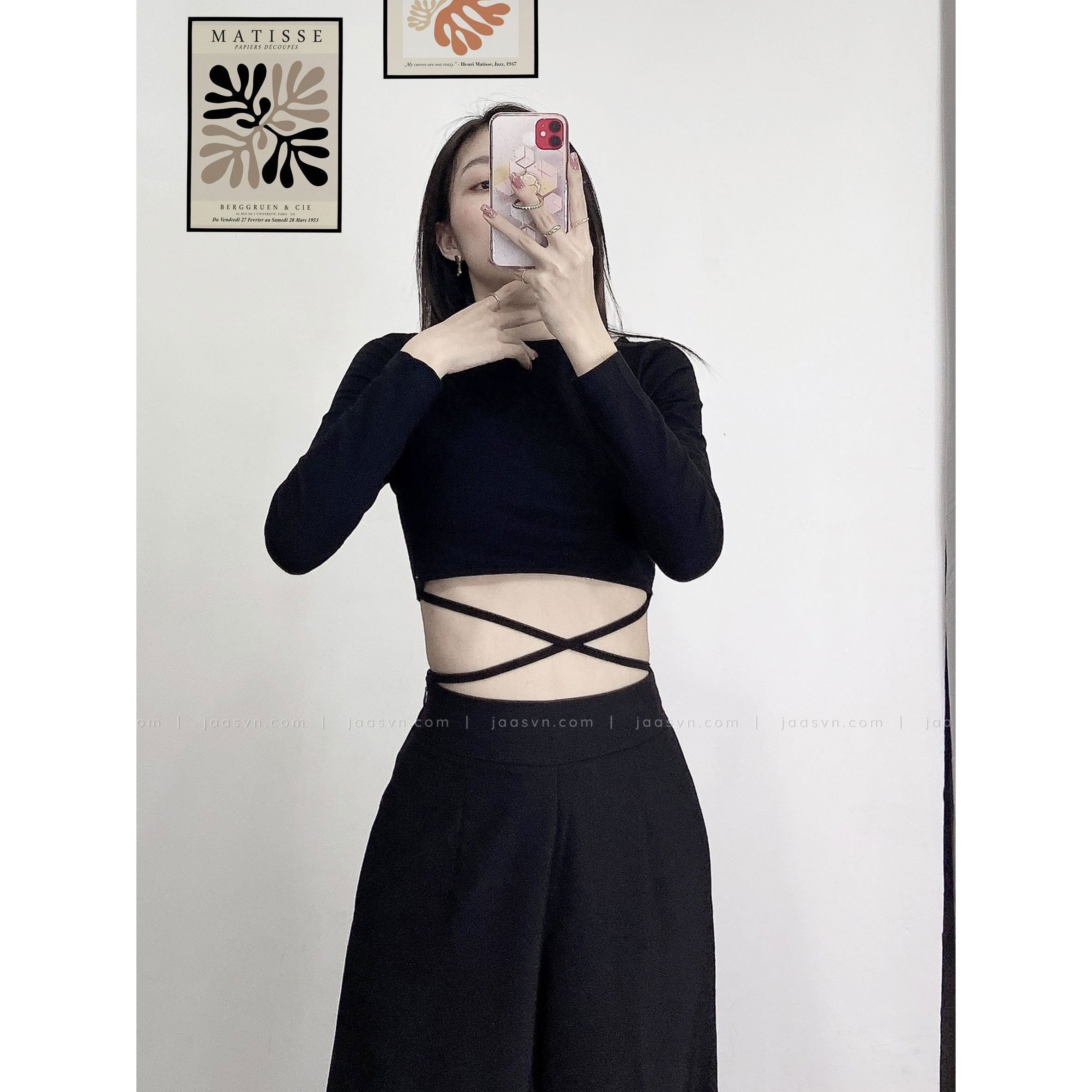 [HCM]Áo croptop tay dài thắt dây eo cá tính