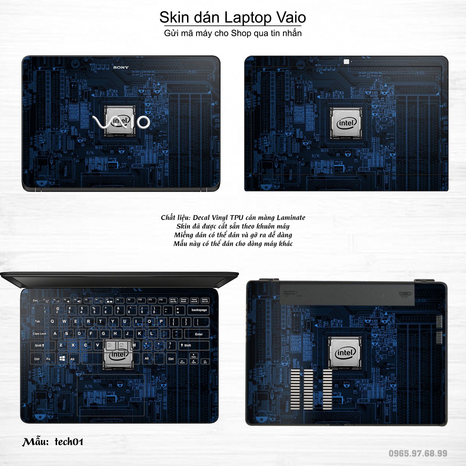 Decal Skin dán Laptop VAIO mẫu Công nghệ (inbox mã máy cho shop)