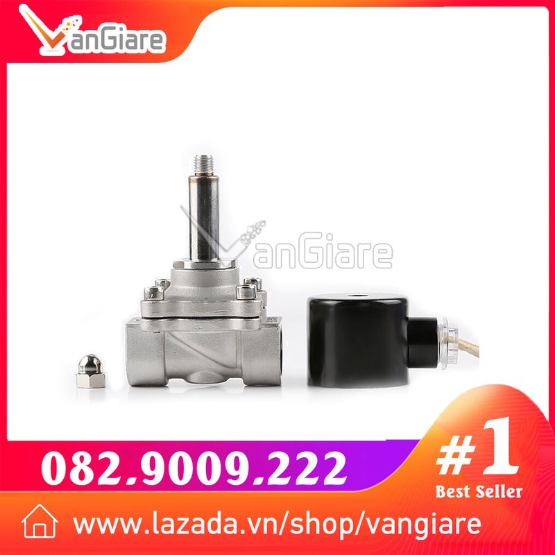 (Coil đồng 100%) Van điện từ INOX phi 21 27 34, thường đóng 12v 24v 110v 220v