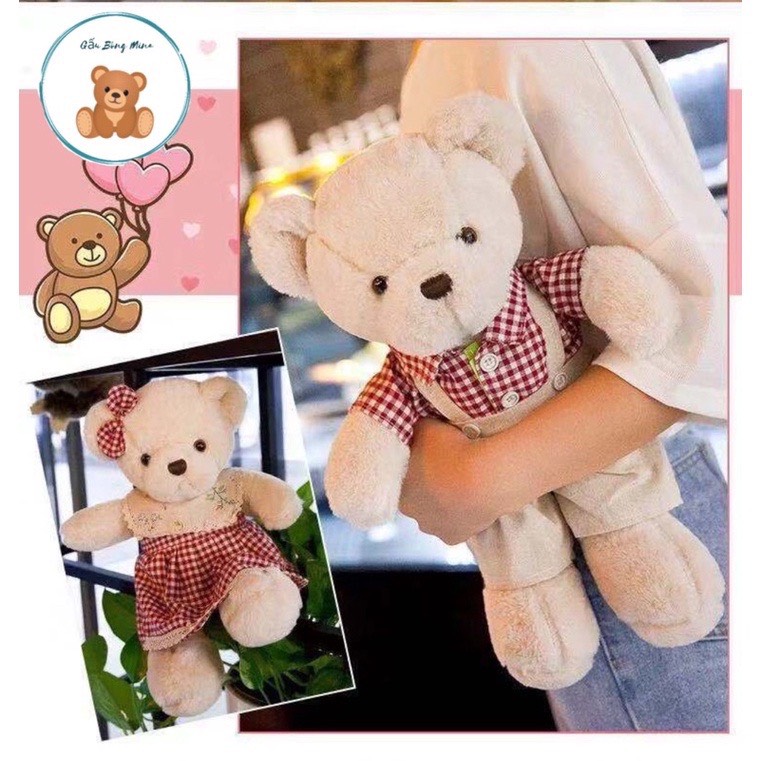 Gấu Bông Teddy Mặc Váy Yếm - Teddy đôi -  Gấu Bông Mina