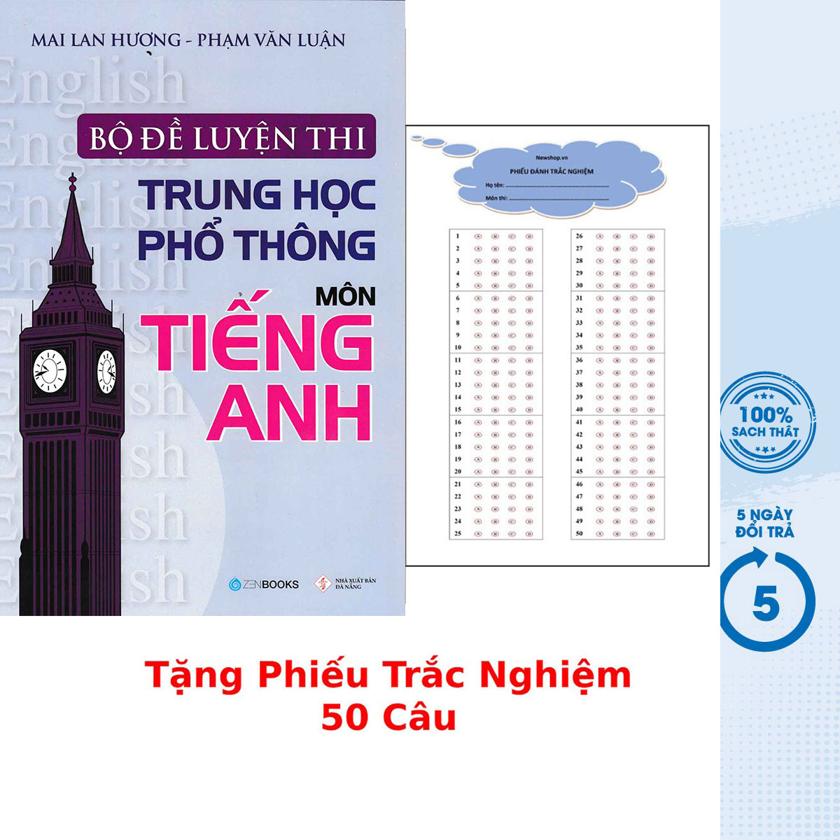 Sách - Bộ Đề Luyện Thi Trung Học Phổ Thông Môn Tiếng Anh + Tặng Phiếu Trắc Nghiệm 50 Câu  (ZEN) - Newshop