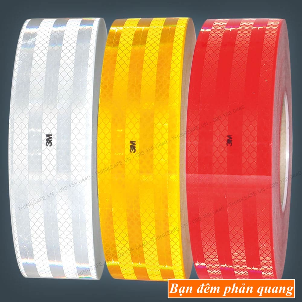 Băng keo phản quang 3M 983 trắng - đỏ, phản quang theo cấu trúc kim cương bền màu chuyên dùng phản quang xe máy ôtô nhà xưởng - Bảo hộ Thinksafe