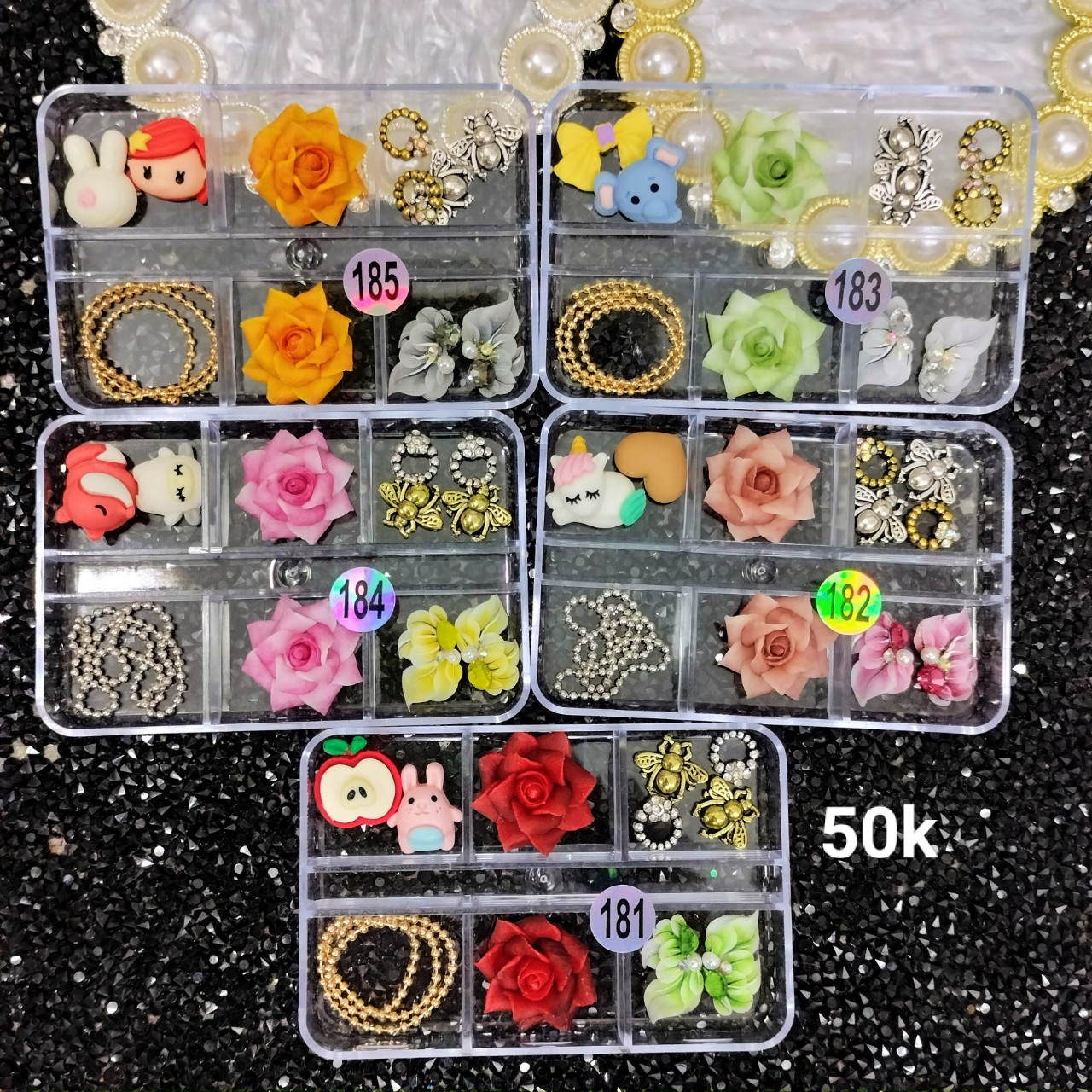 Set Charm Mix Hoa Bột Phụ Kiện Trang Trí Móng