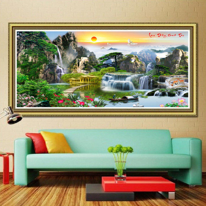 Tranh Đính Đá Phong Cảnh Lưu Thủy Sinh Tài LV455 - KT 120*60CM (Tranh Tự Đính)
