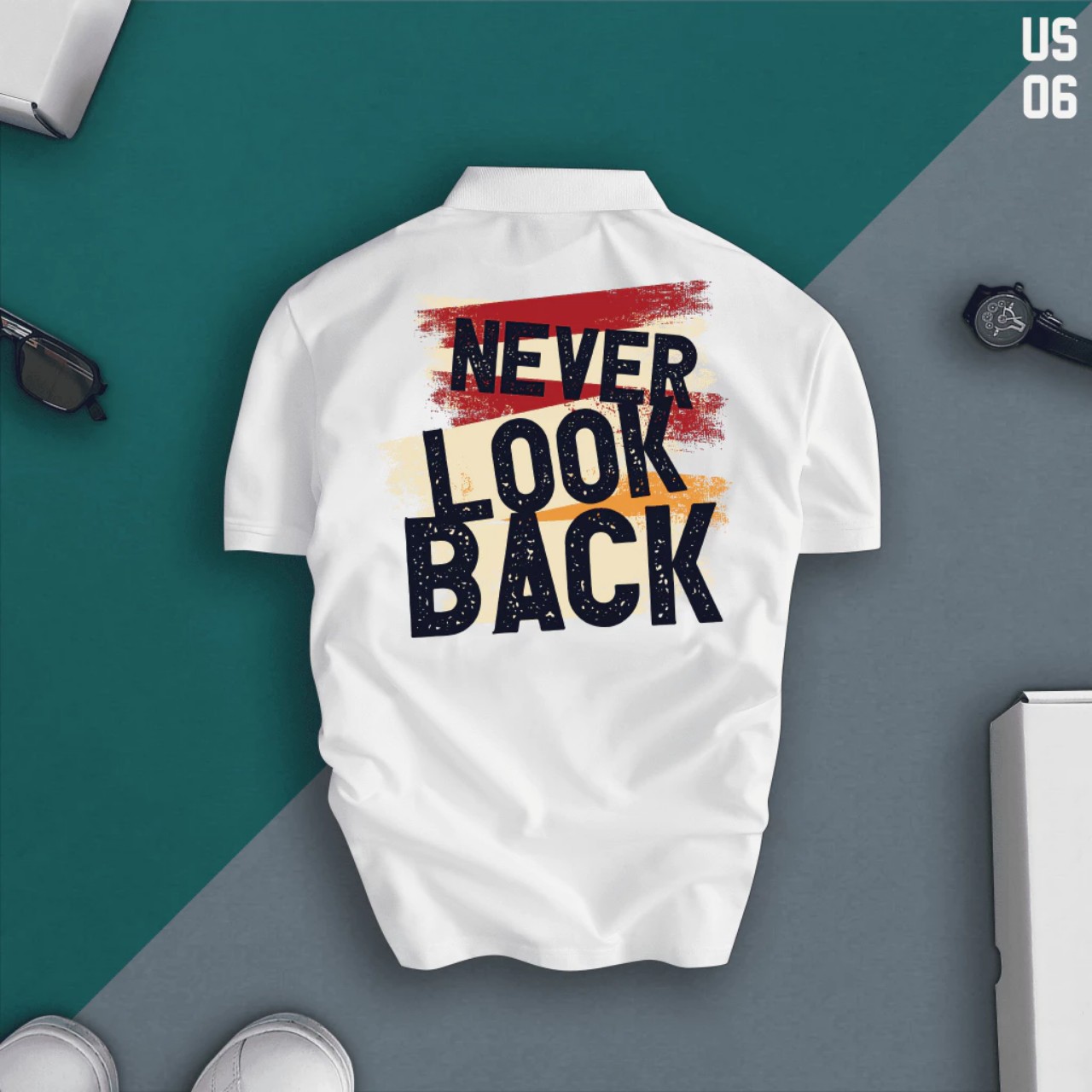 Áo thun cổ trụ cổ bâu NEVER LOOK BACK MỚI (VẢI DA CÁ) - AOTHUNSN