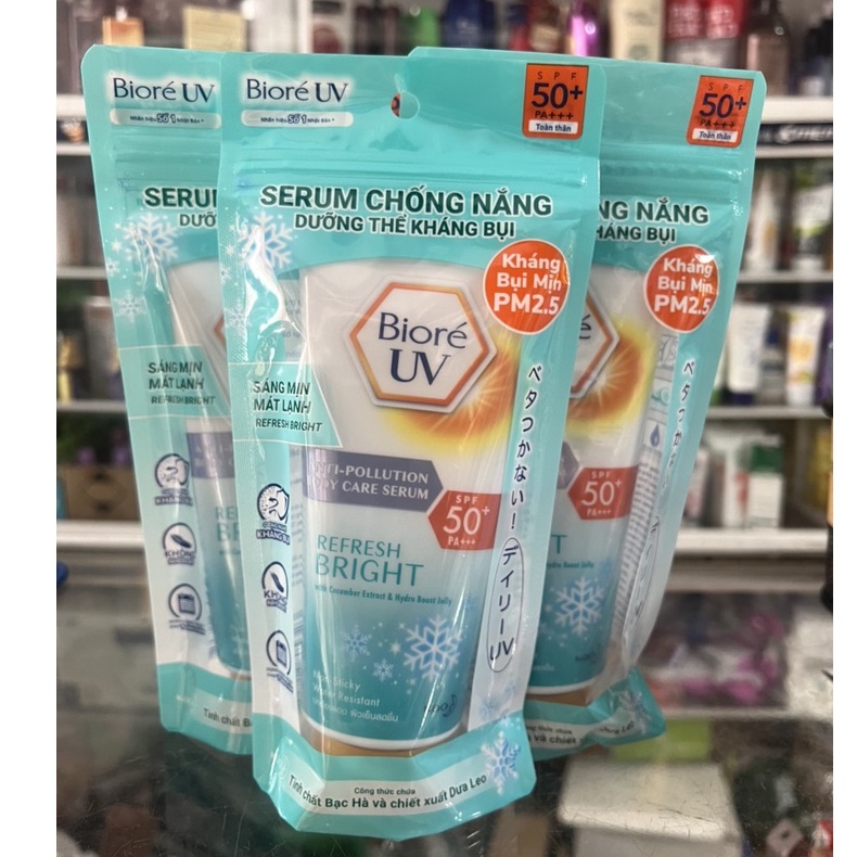 [HCM]Serum chống nắng Biore UV Anti Pollution Body Care Refresh Bright SPF 50/PA+++ 150ml