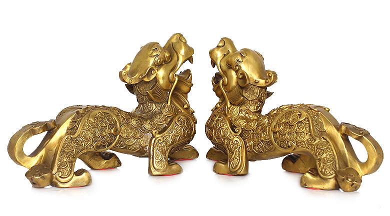 Tượng linh vật đôi con tỳ hưu xu chất liệu bằng đồng thau nguyên chất mỗi nặng 800g dài 18cm cao 13cm -Linh vật phong thuỷ tài lộc và hóa giải sát khí