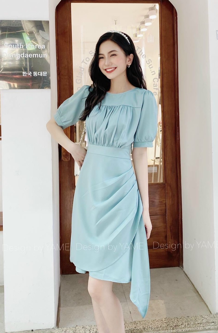 Đầm váy mint tùng phối bèo