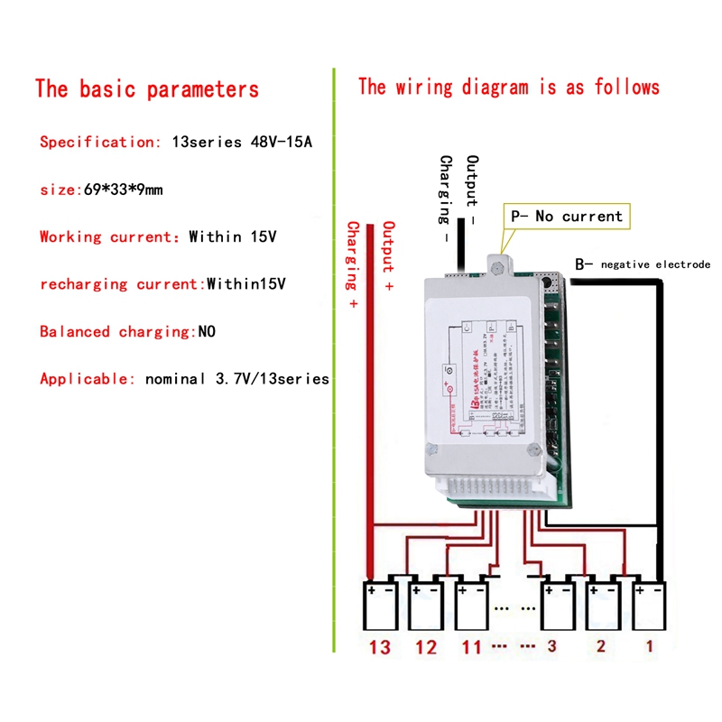 13S BMS 48V 15A Schutzplatine – Für Li-Ion-Akkus, Mit NTC, Überladungs-/Überentladungsschutz, 34 X 60 Mm