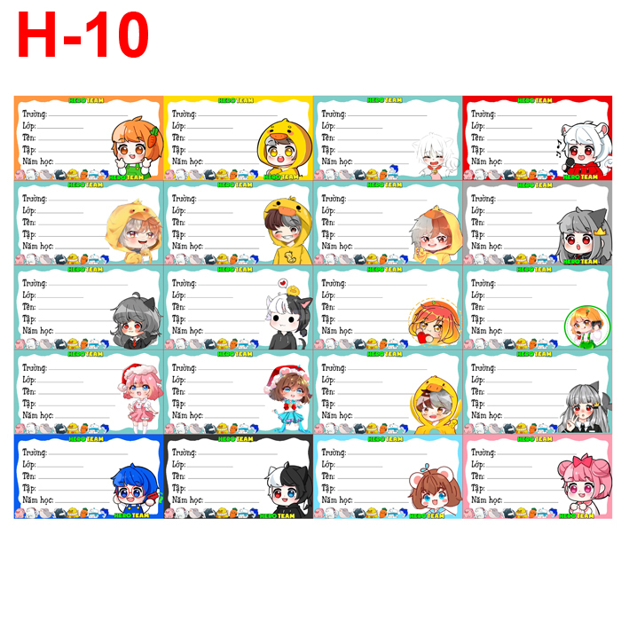 Nhãn vở Hero TEam ( set 20 nhãn vở)