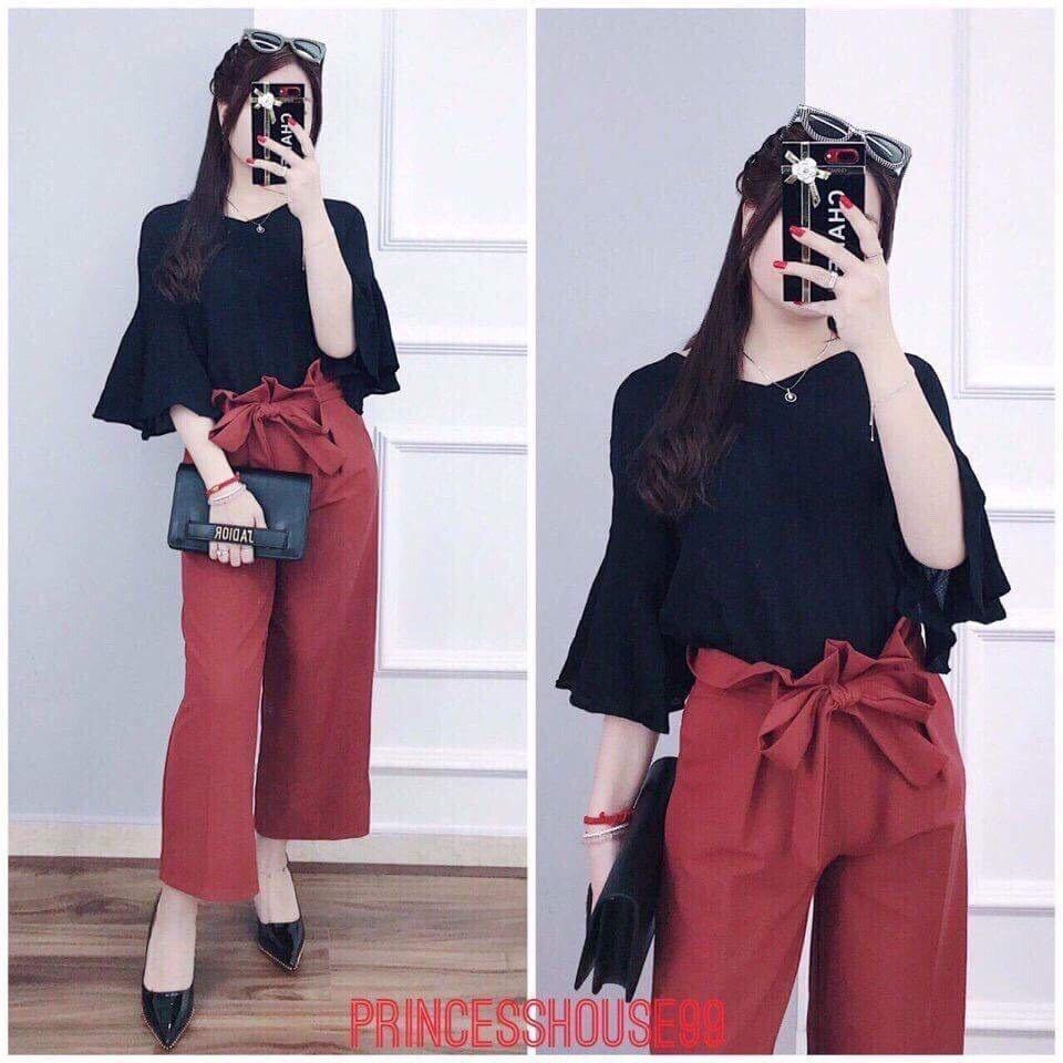 Sét Bộ Kiểu Quần Ống Rộng Cột Nơ TTS0018