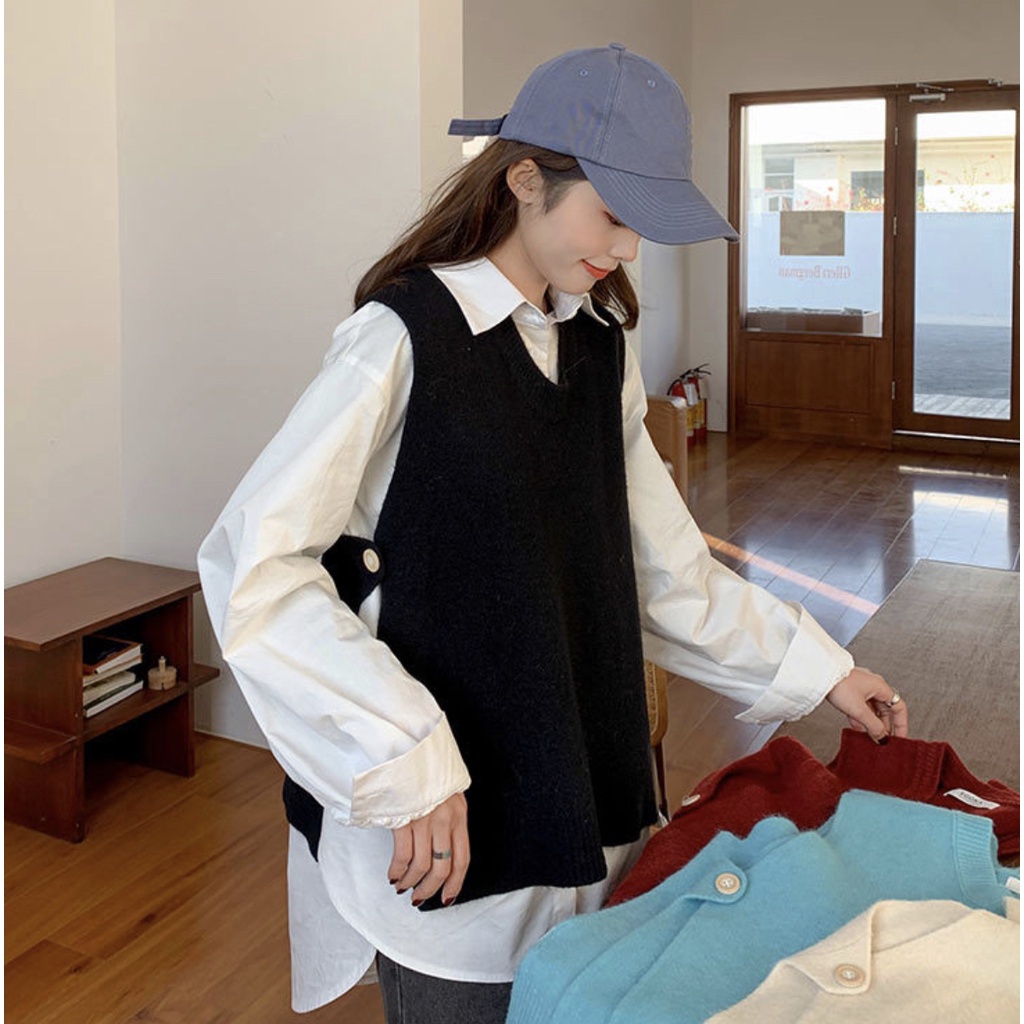 MS285 Áo gile len 2 vạt đính cúc