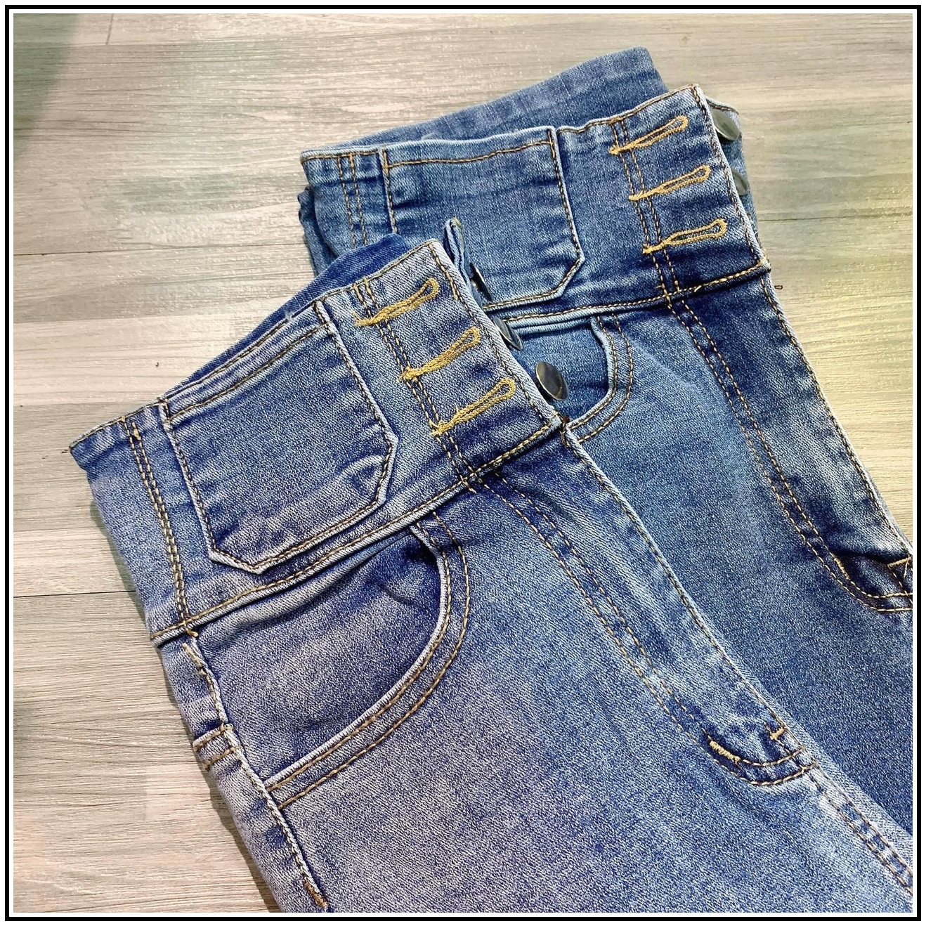 quần jean nữ lưng cao PHỐI 3 CÚC TRƯỚC MÀU XANH chất đẹp siêu hot,  chất giãn tốt 3khuy0-11