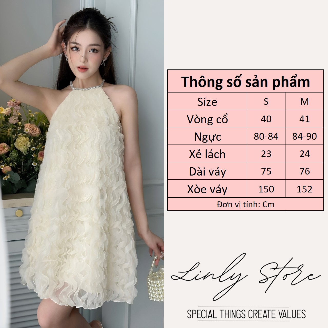 Váy kiểu nữ cổ yếm phối cổ đá dáng xòe Linly Store V-VPC4