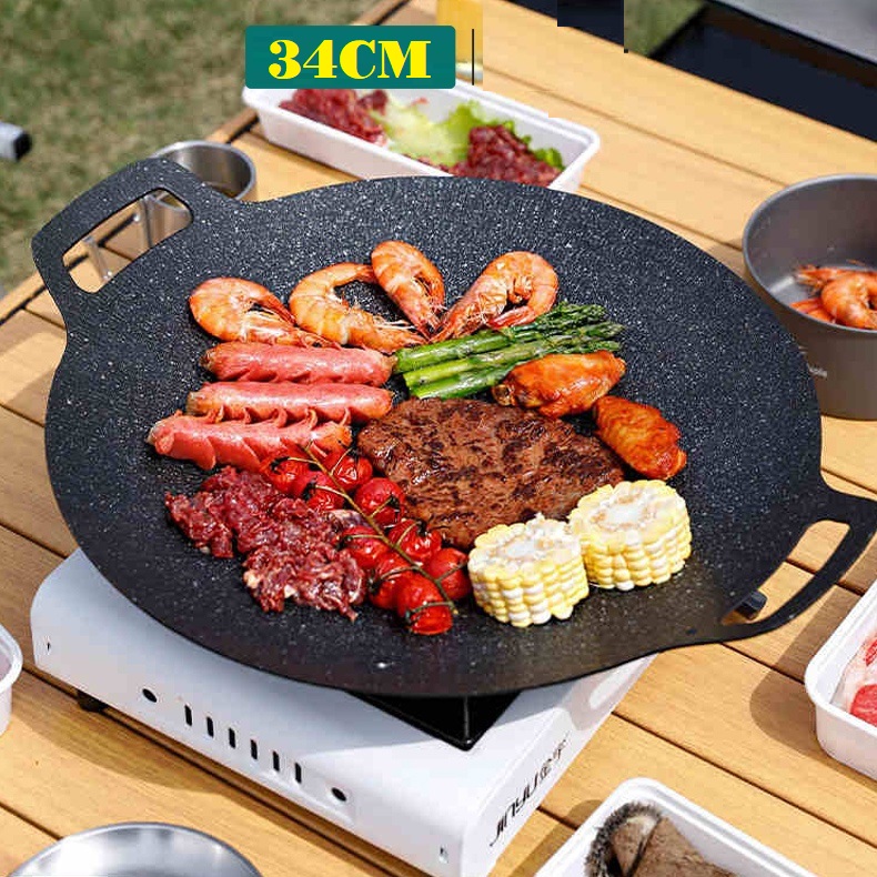 Chảo đá nướng thịt kiểu hàn quốc, vỉ nướng bbq chống dính không cần dầu size 34cm hàng chính hãng
