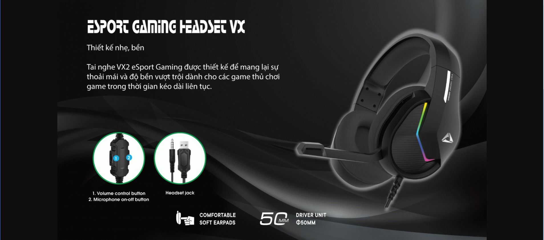 HP Esport Gaming VX2 Led [ 1 Cổng USB + Jack 3.5 ]