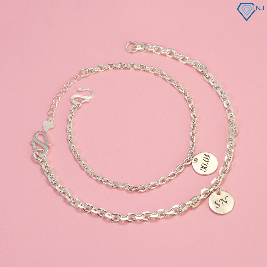 Lắc tay cặp đôi bạc thật dây xích khắc tên LTD0018 - Trang Sức TNJ
