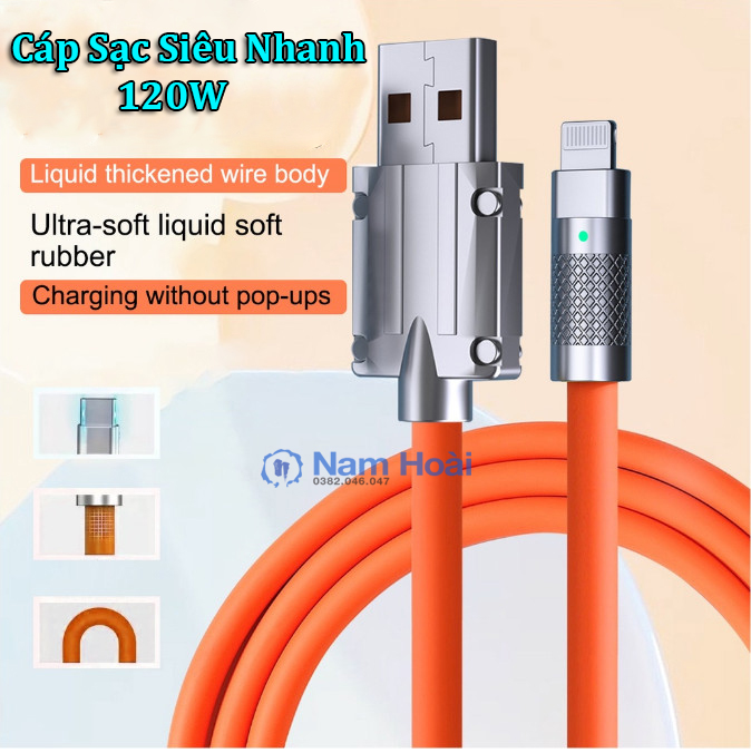 Dây cáp sạc nhanh 120w 6a pd type-c dài 1m 2m bằng silicone dành cho iphone