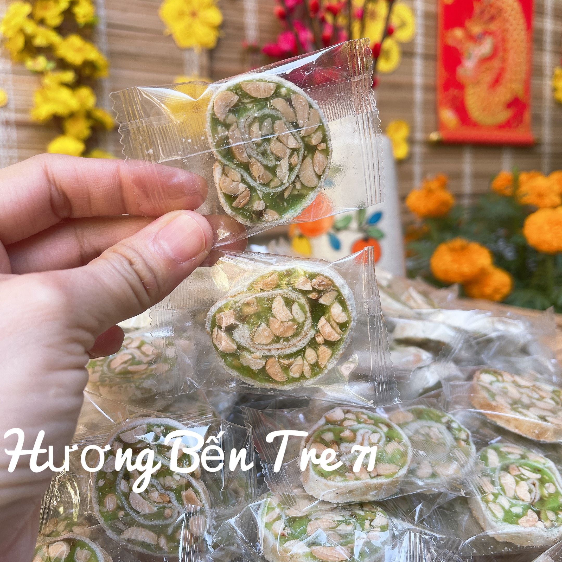 Kẹo dừa cuộn đậu phộng vị dứa - đồ ăn vặt