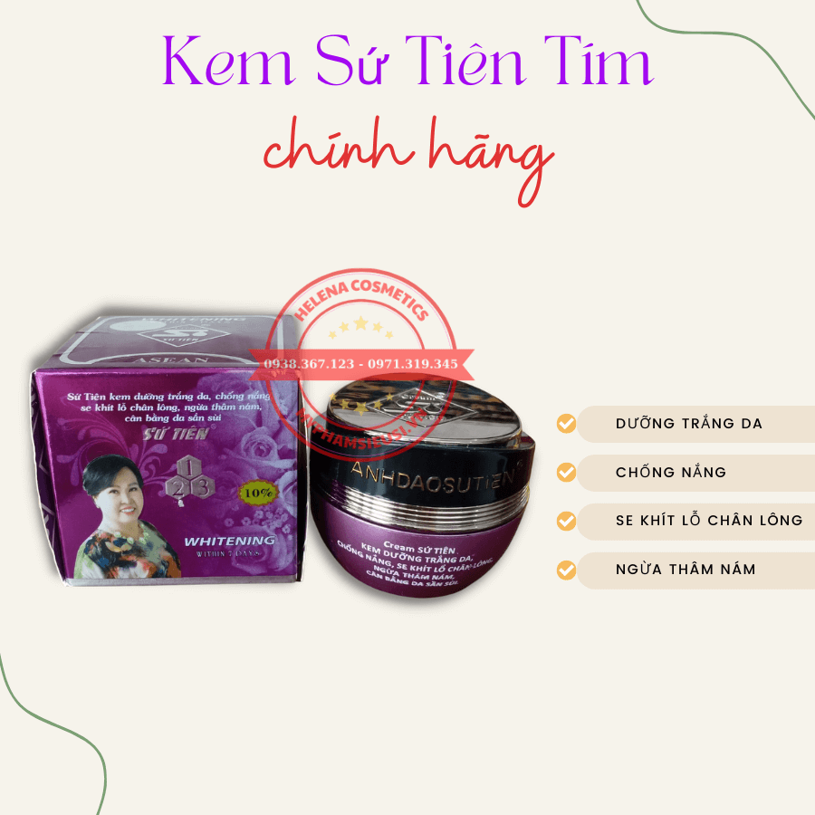 Kem sứ tiên tím mỹ phẩm Anh Đào nám trắng da chống nắng 10g + QUÀ TẶNG - Helena Cosmetics