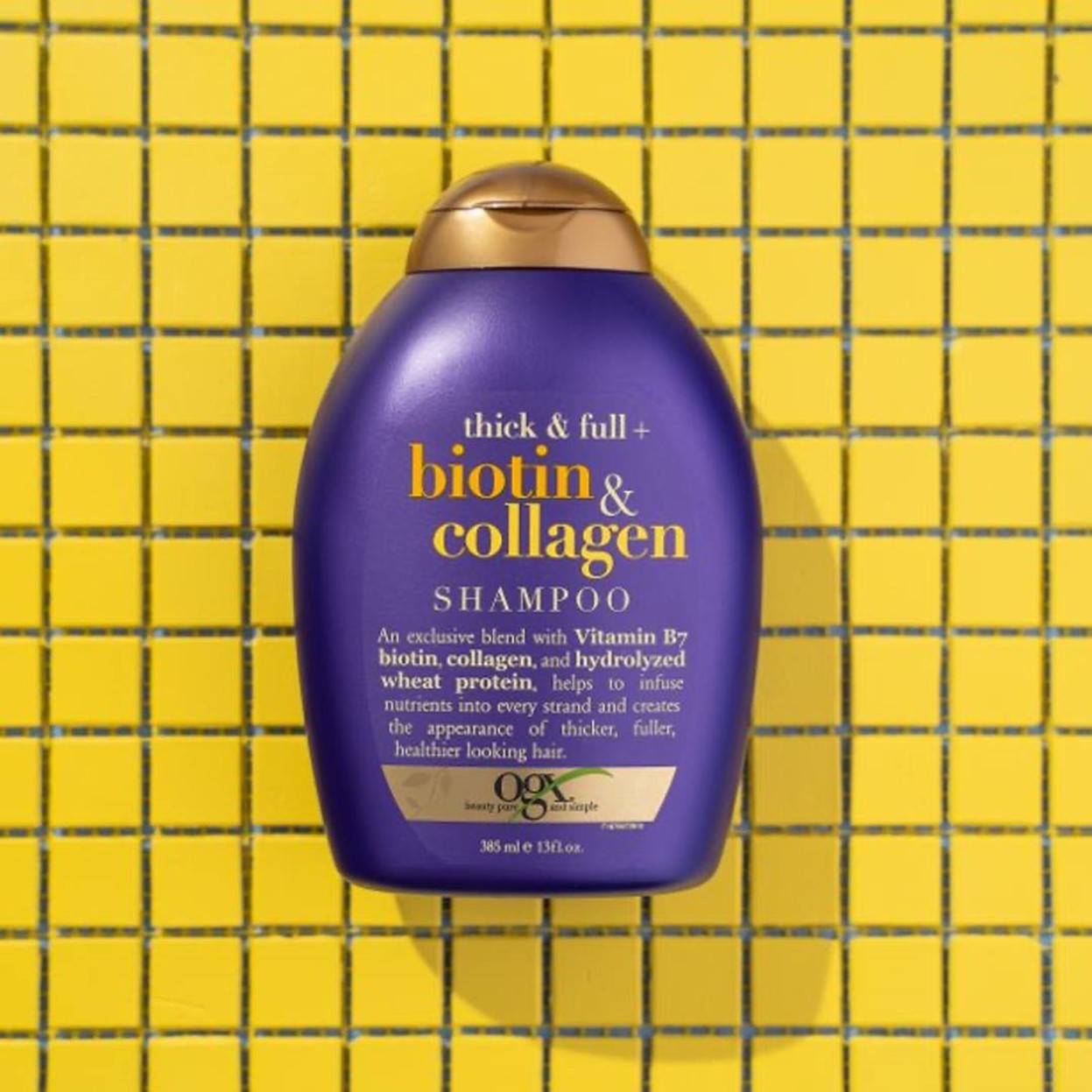 Dầu Gội Dưỡng Dày Tóc OGX Thick & Full + Biotin & Collagen Shampoo 385ml - Tím