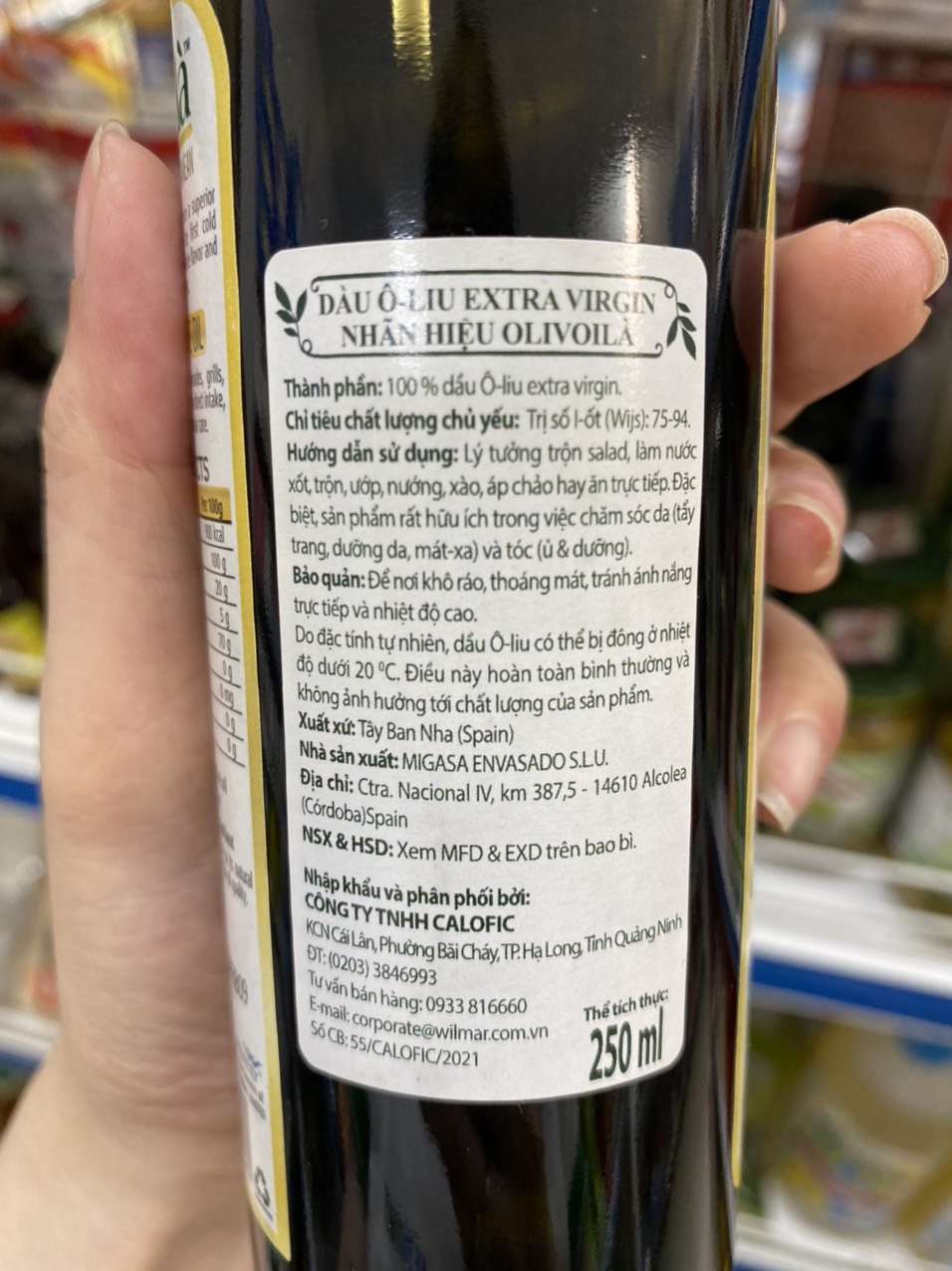Dầu olive Extra Virgin Olivoila 250ml