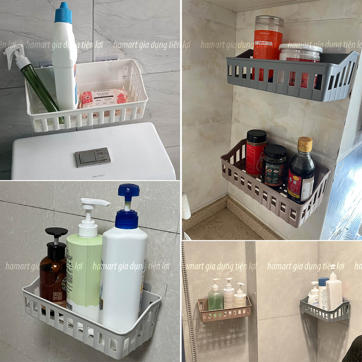 Kệ Dán Tường Nhà Tắm Hamart Kệ Treo Tường Kệ Để Đồ Nhà Tắm Cao Cấp Tiện Lợi - Vuông Xám