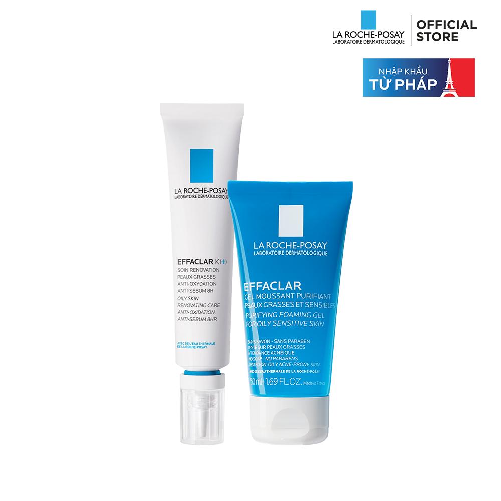 Bộ đôi kem dưỡng giúp giảm mụn đầu đen, giảm bóng nhờn La Roche-Posay Effaclar K+ 40ml và Gel rửa mặt dành cho da dầu mụn Effaclar Gel 50ml tốt nhất