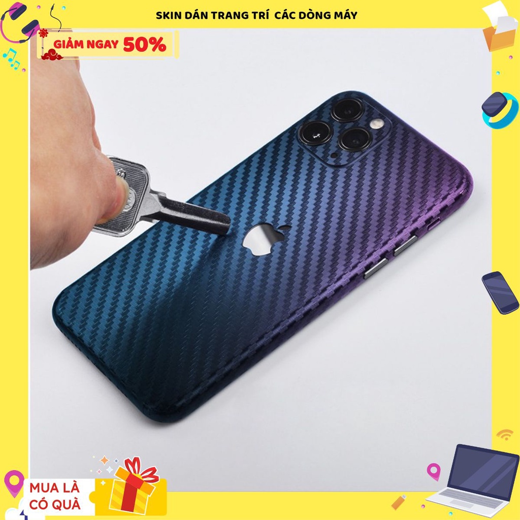 miếng dán skin iphone 12 mini , iphone 12 pro , iphone 12 pro max vân carbon 4D - Đủ Màu