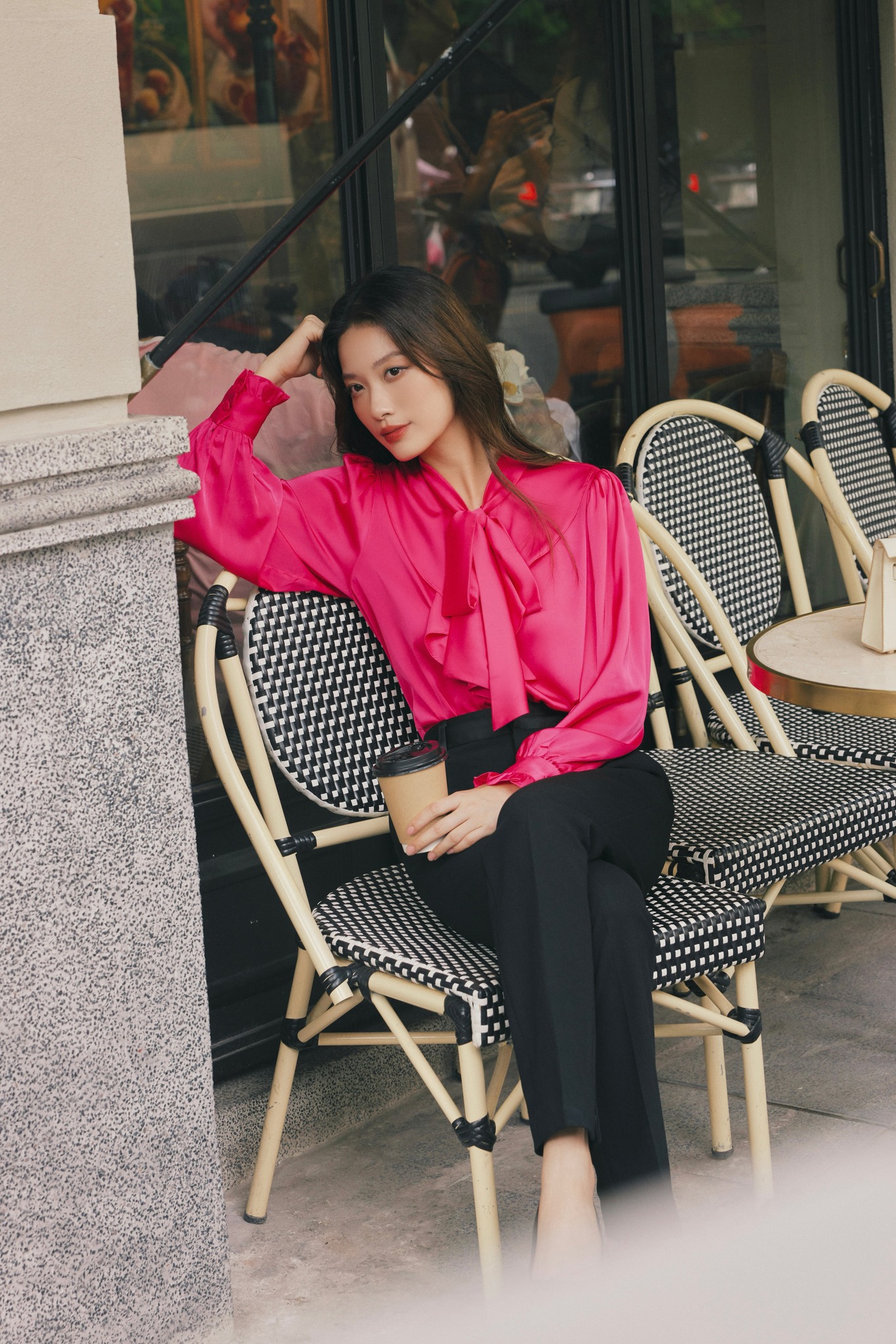 Áo sơ mi lụa cổ bèo buộc nơ HUONG BOUTIQUE BSSM22