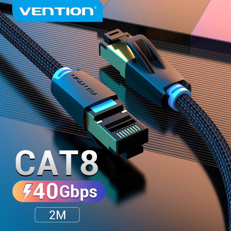 Vention Cat.8 SFTP Patch Cable Ethernet Cable RJ 45 Cat 8 Lan Cable 40Gbps Super Speed Cat 8 Cotton Braided Network Cable For PC Macbook Laptop Router Cat 8 SFTP Ethernet Cable