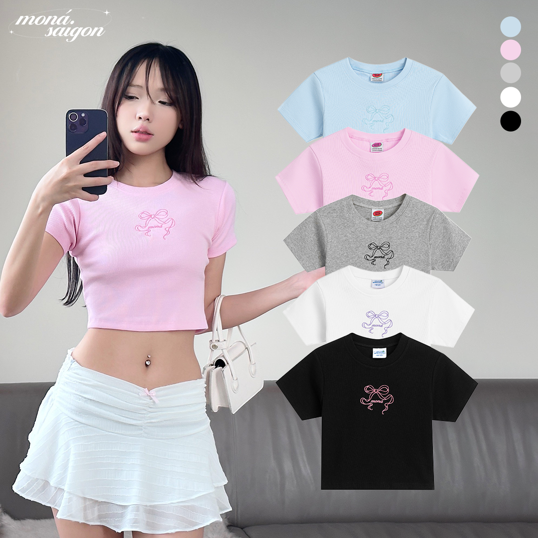 [VOUCHER 12%/149K] Áo thun croptop form ôm tay ngắn MONÁ - CHIE