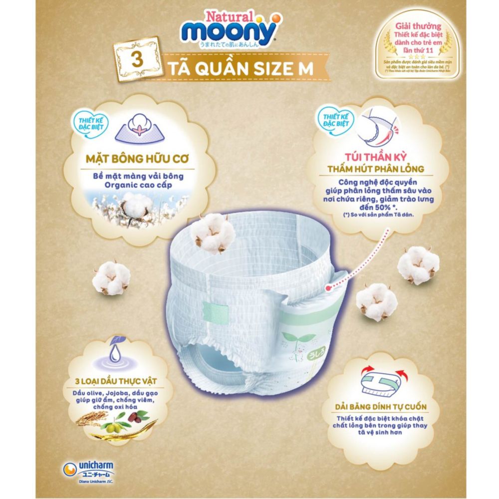 Tã Bỉm dán Moony Natural siêu cao cấp NB63/S58/M46