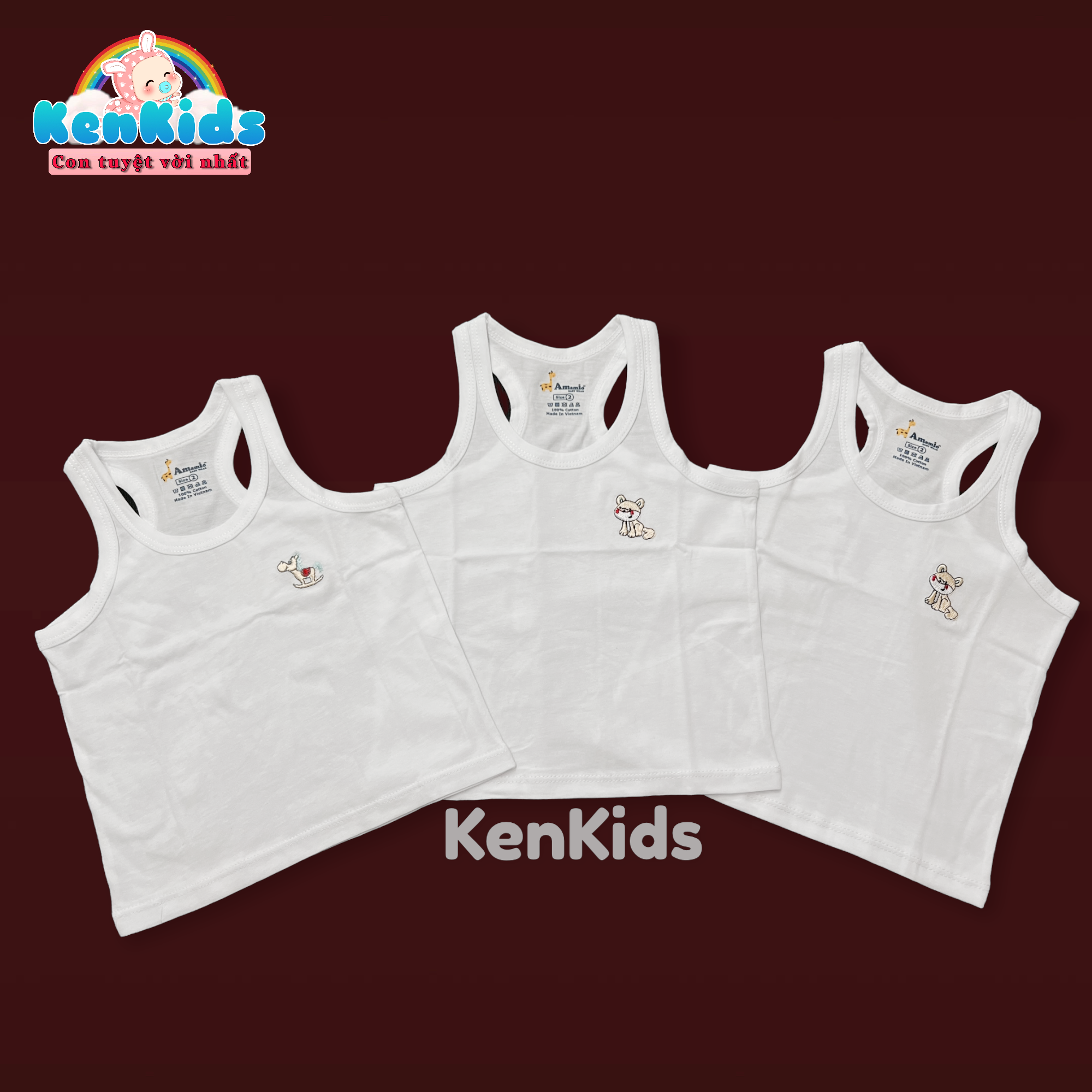 COMBO 3 Áo ba lỗ trắng chất mát cho bé trai/ gái (7-28kg)