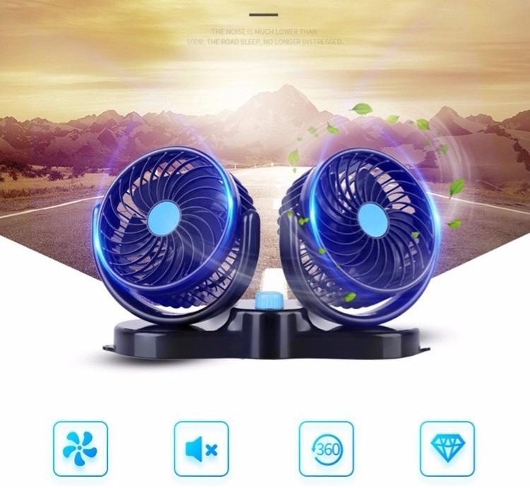 Quạt Đôi Mini Xoay 360 Độ Trên Ô TÔ Cổng USB