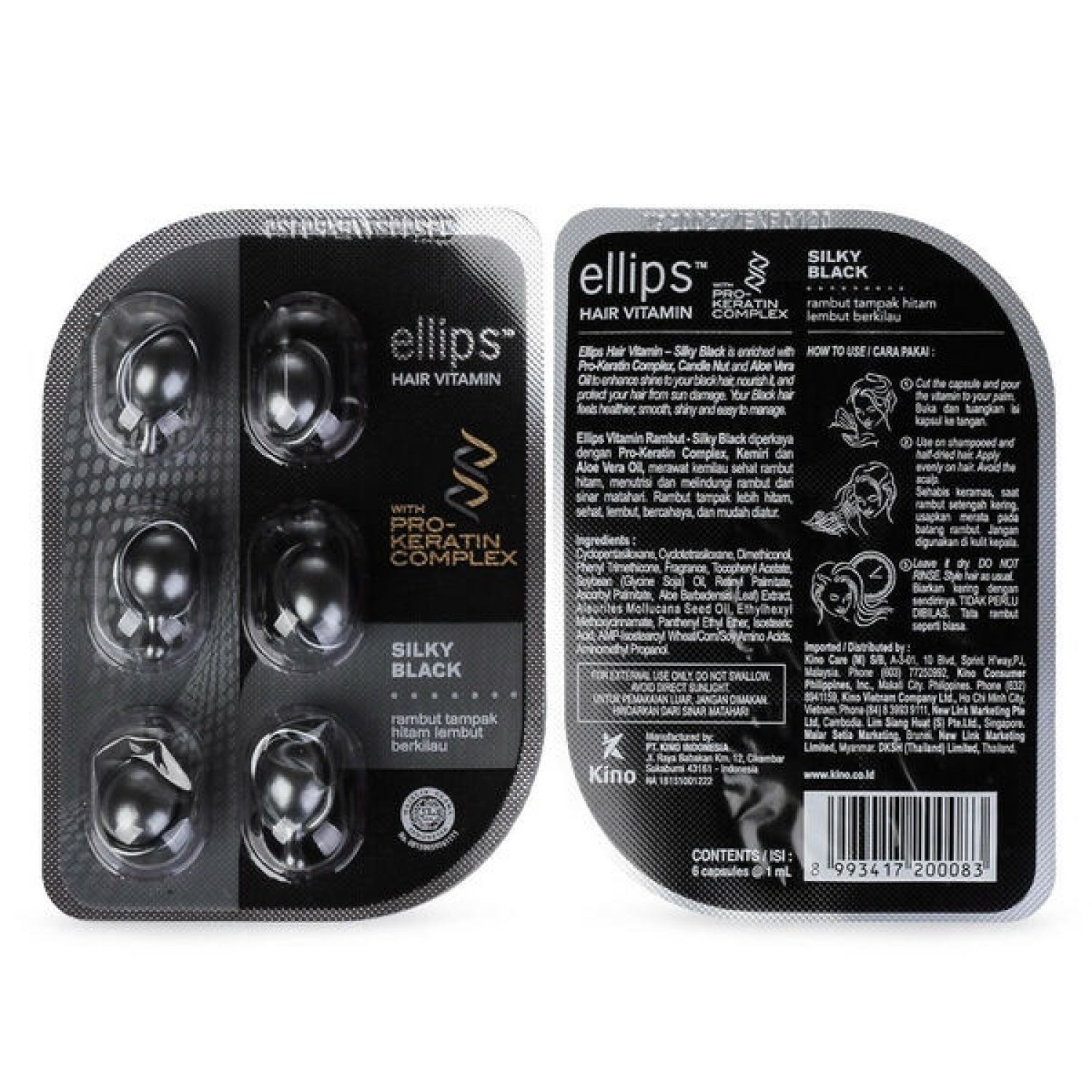 Ellips Dưỡng Tóc Keratin 6'S Đen Mượt (Ellips Hair Vitamin Keratin 6'S Silky Black)vỉ 6 viên
