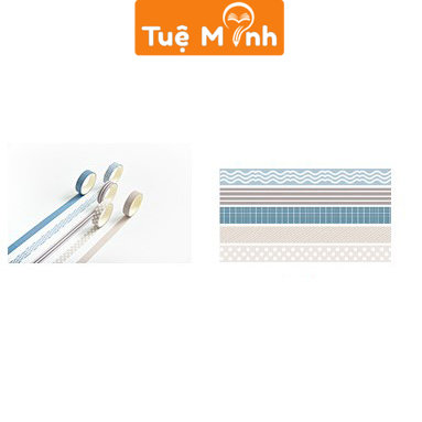 Bộ 5 washi tape băng dính 2m họa tiết basic WA01 dán trang trí đa năng
