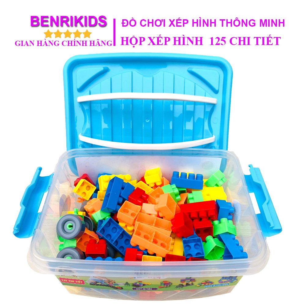 Đồ Chơi Xếp Hình Thông Minh Cho Bé, Bộ Xếp Hình 125 Chi Tiết Kèm Hộp Đựng Vijago Bằng Nhựa Nguyên Sinh Hàng Việt Nam An Toàn Cho Bé, Đồ Chơi Trẻ Em