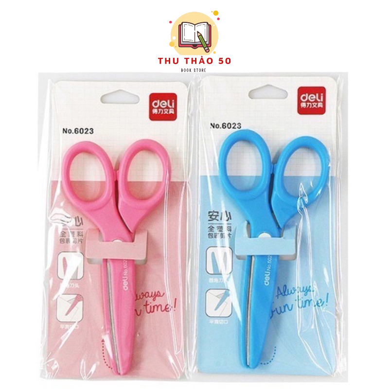 Kéo học sinh bọc nhựa deli 6023.