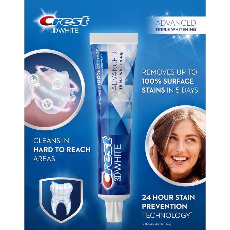 [crest] KEM ĐÁNH RĂNG CREST 3D WHITE 158GR CỦA MỸ (CÂY)