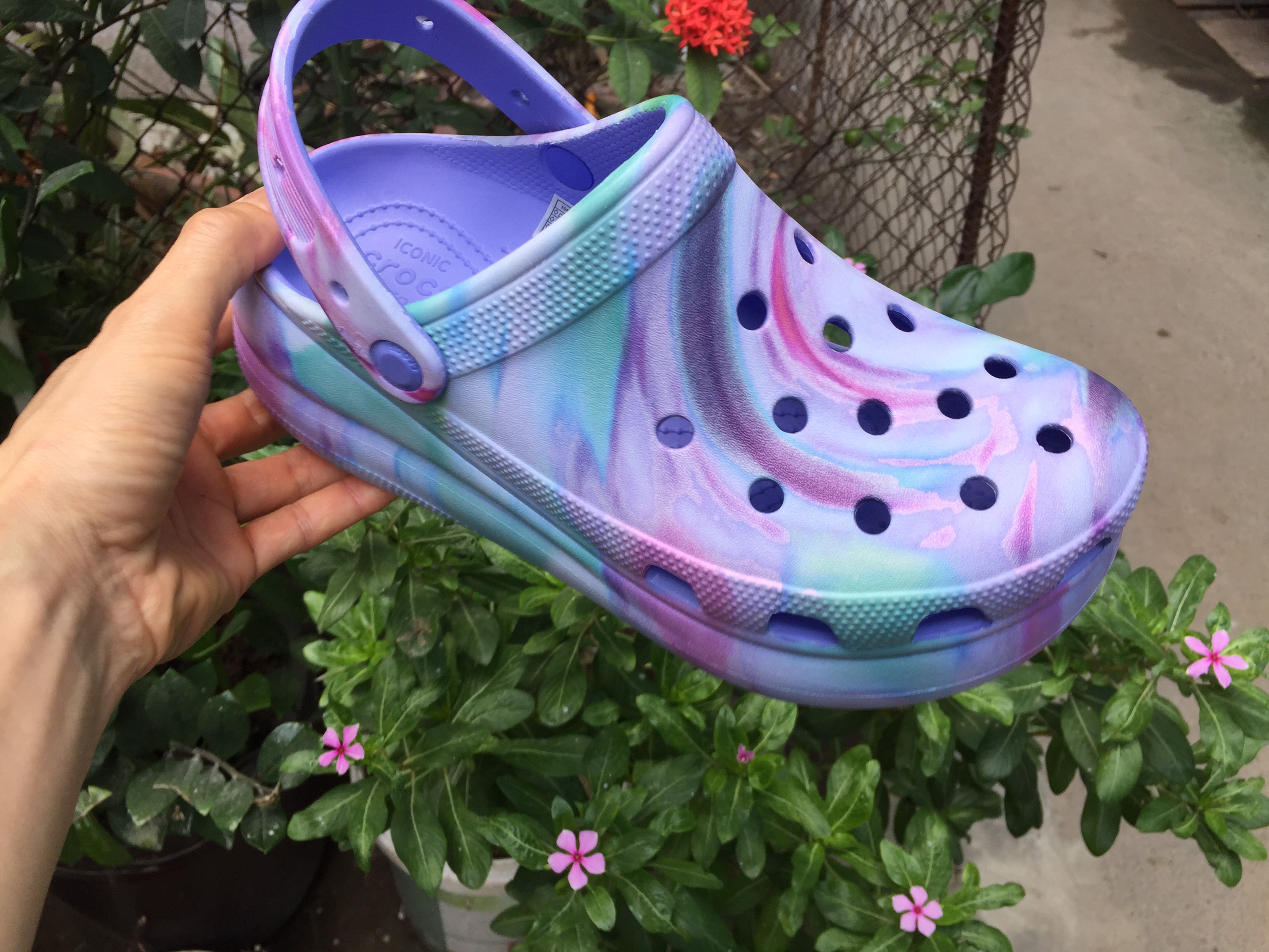 Crocs-[new model] selffix purple pattern crack, women's hight heels, pb205